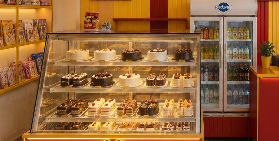 Freshly displayed cakes at Me2 Cake