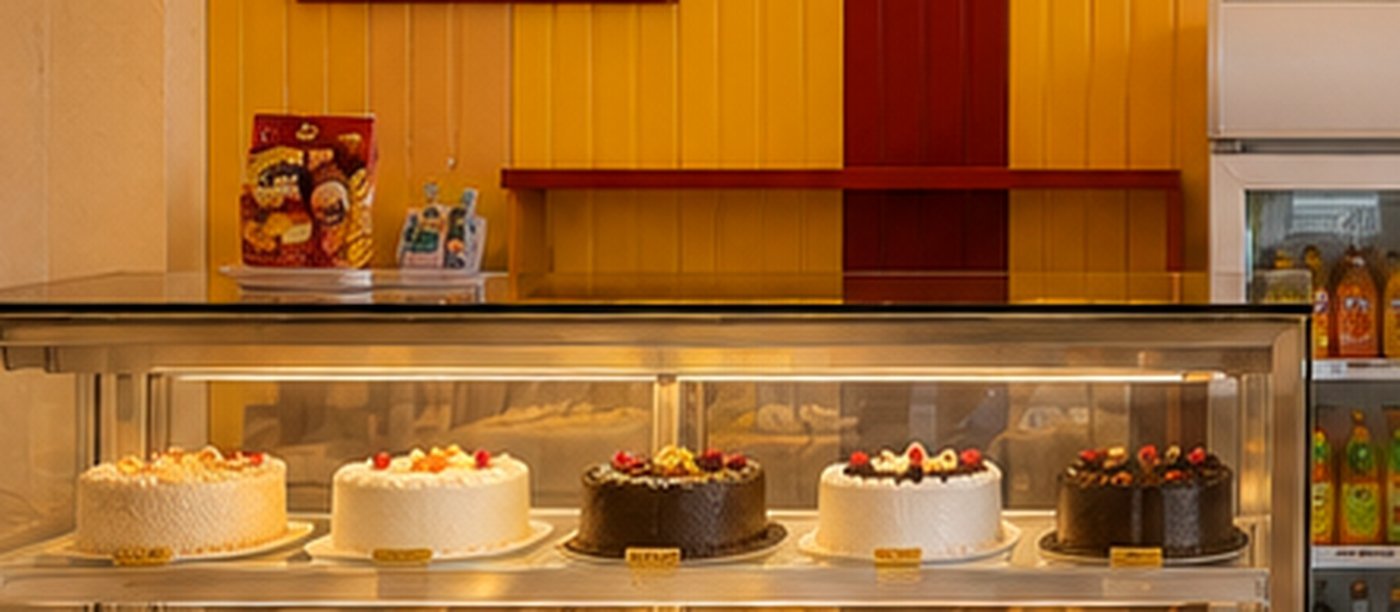 Fresh cream cakes on display